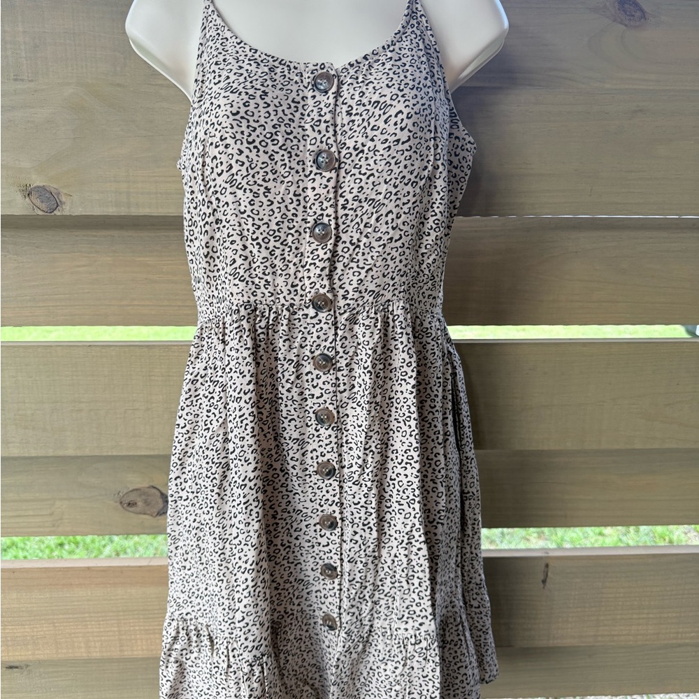 Japna Cream and Black Leopard Print Button-Front Mini Dress